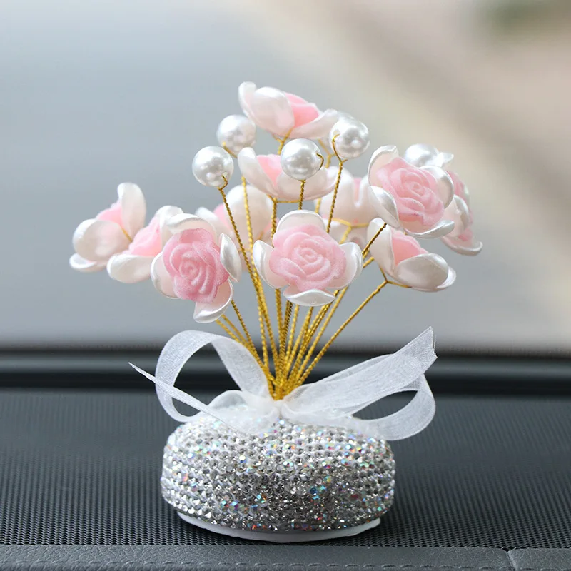 Cute Diamond Rose Flowers Car Center Console Ornaments Air Freshener Auto Dashboard Interior Decortion Crystal Perfume Stickers