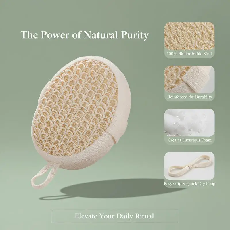Sisal Bath Brush Eco-friendly Elliptical Sponge Hemp Body Scrubber 1Pcs Suitable for Bathroom Shower Skin Exfoliation