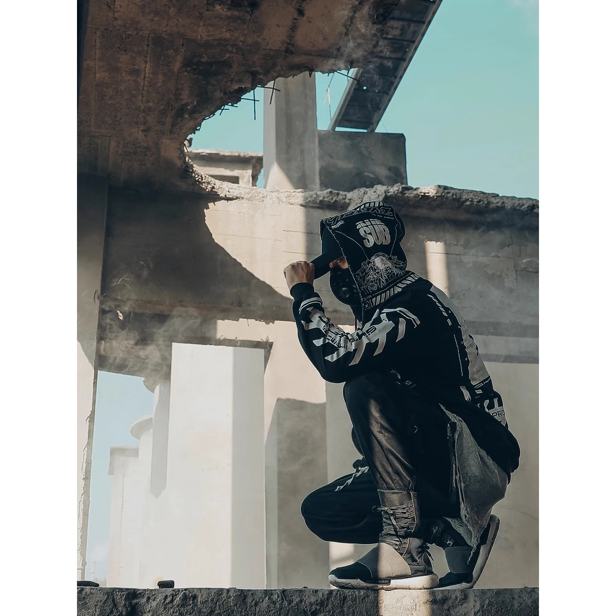2025 Punk Creative Print Zip Up Hoodie Men FashionTactical Functional Hooded Sweatshirt Harajuku Hip Hop Streetwear Hoodies