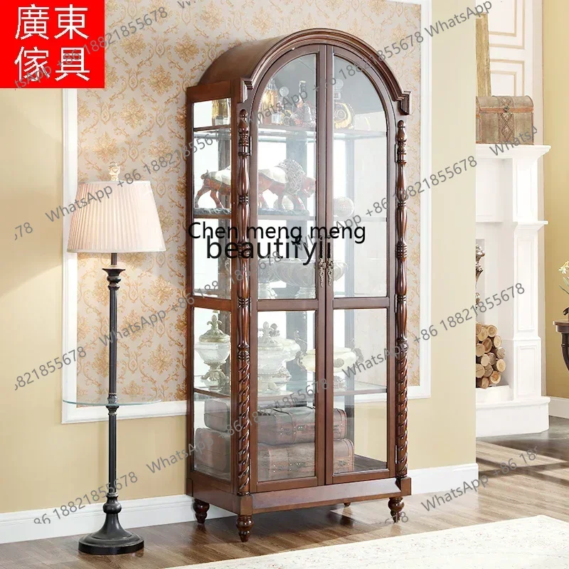 

X Q American all-solid wood double-door European retro arched household partition wall glass display cabinet