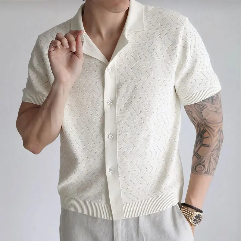 

Loose Fit Men's ort Sve T-irt 3D Knitted V-Ne Casual Summer Vaion Sle Comfortable Breathable Cotton Tee