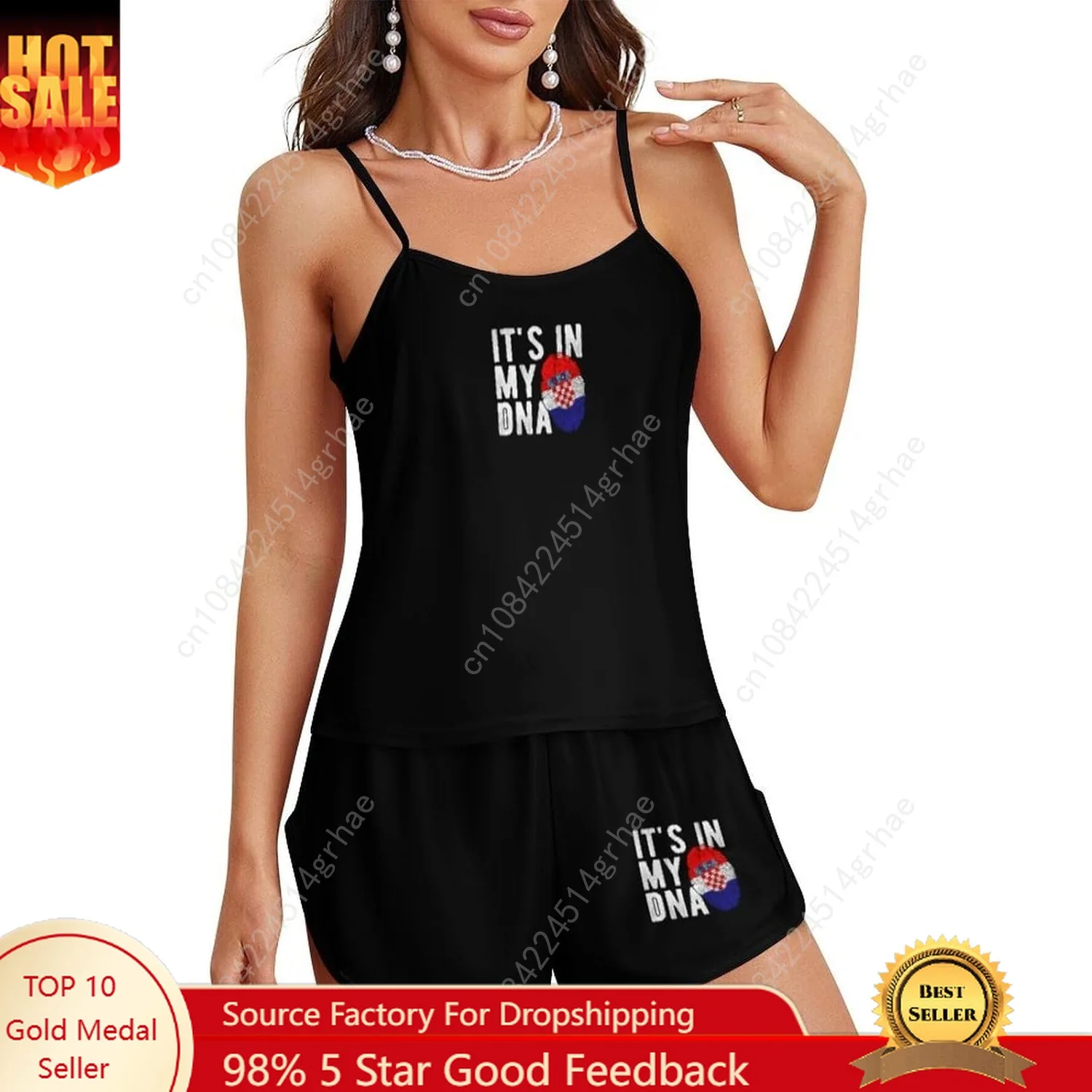 

Croatia Flag Pajama Set Woman Sexy Cami Top Shorts Sleepwear Sets Summer Two Piece Pajamas Nightwear Set