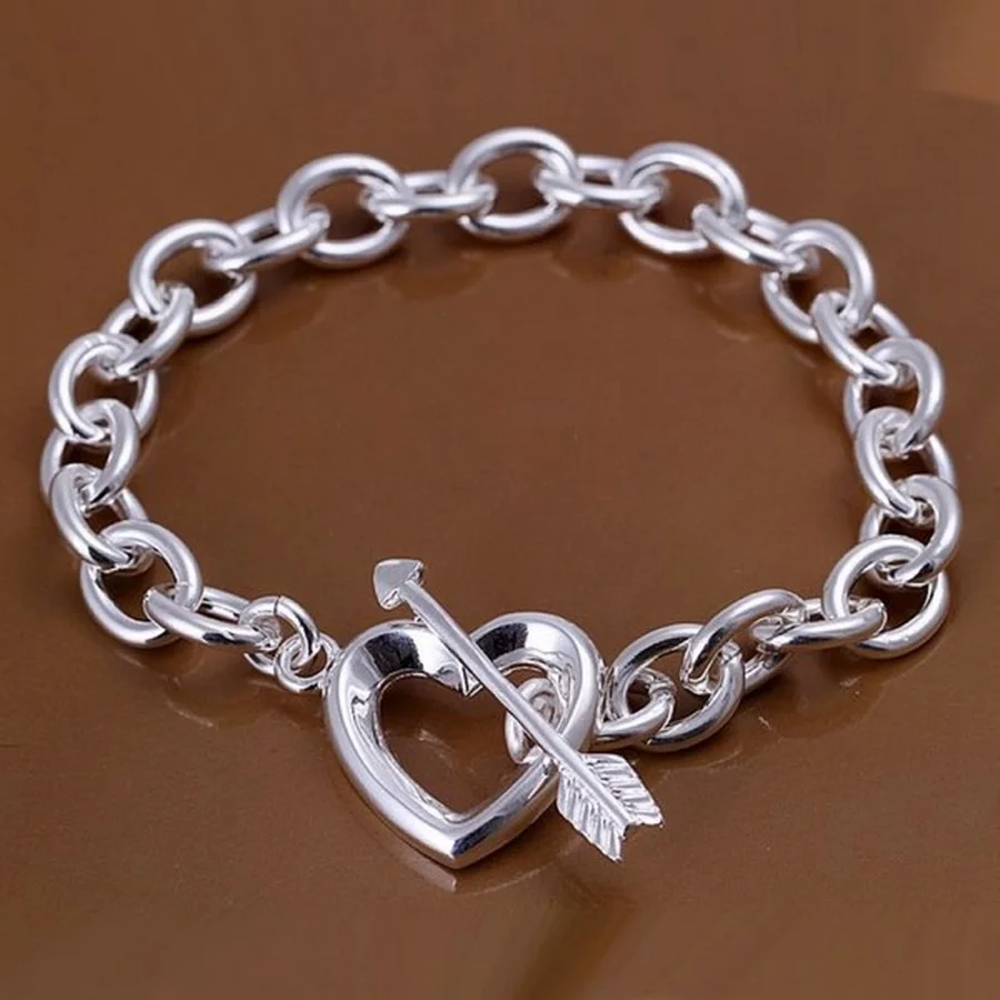 Wholesale love fashion Silver color Jewelry romantic hollow heart Bracelets Chain women lady cute wedding free shipping