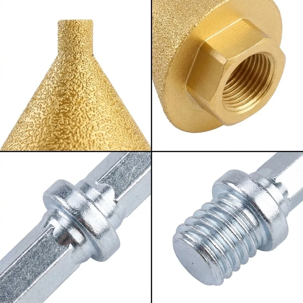 1pc Diamond Taper Chamfer Bit With Adapter Vacuum Brazed Chamfering Grinding Head For Stone Hole Expansion Edge Trimming