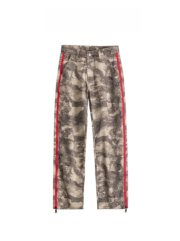 

Американские джинсы в стиле хип-хоп с камуфляжным принтом, женские летние прямые свободные повседневные брюки на молнии