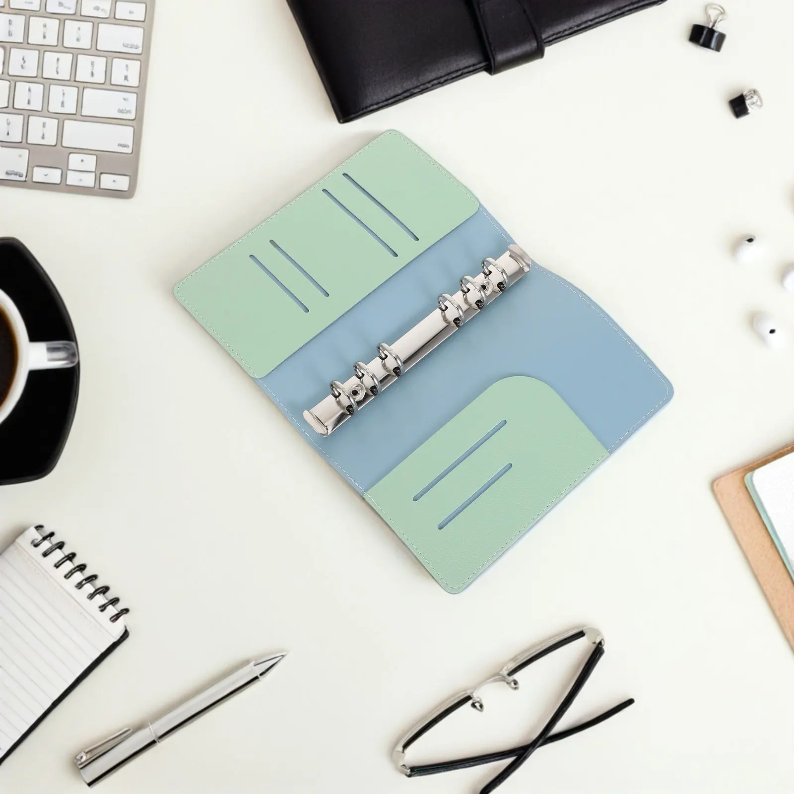 A6 Binder Cover Replacement Soft PU Refillable Loose Leaf Notebook Shell 6 Rings Binder Organizer Cover for Budget Planner Study