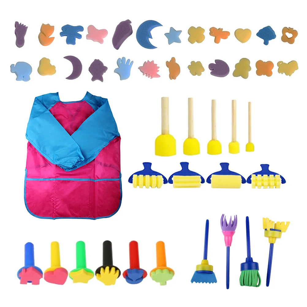 

44pcs 1 Painting Tools Set Colorful Sponge Brushes Apron Educational Drawing Supplies Creative Diy Craft Gift For