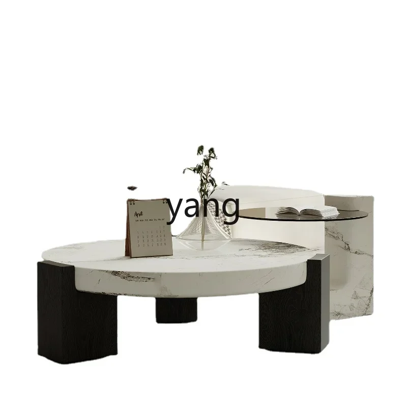 CX Marble Coffee Table Small Apartment Living Room Home Light Luxury High-Grade Solid Wood round Combination