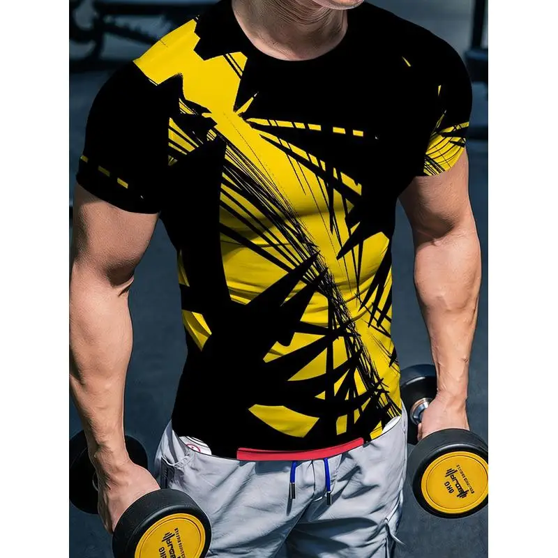 Summer Male Compression Fitness Short Sleeve High Elastic Quick Dry Muscle Defining Print Sports Training T Shirt Bodybuilding
