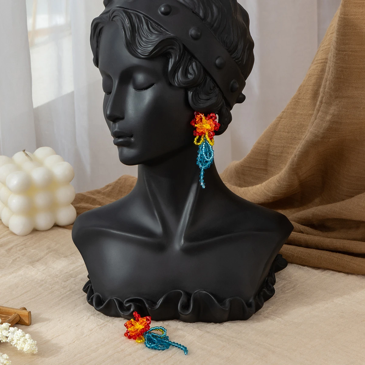Colorful Hand-Woven Flower Earrings, Long Tassel Beaded Dangle Niche Cute Sweet Vacation Style Jewelry
