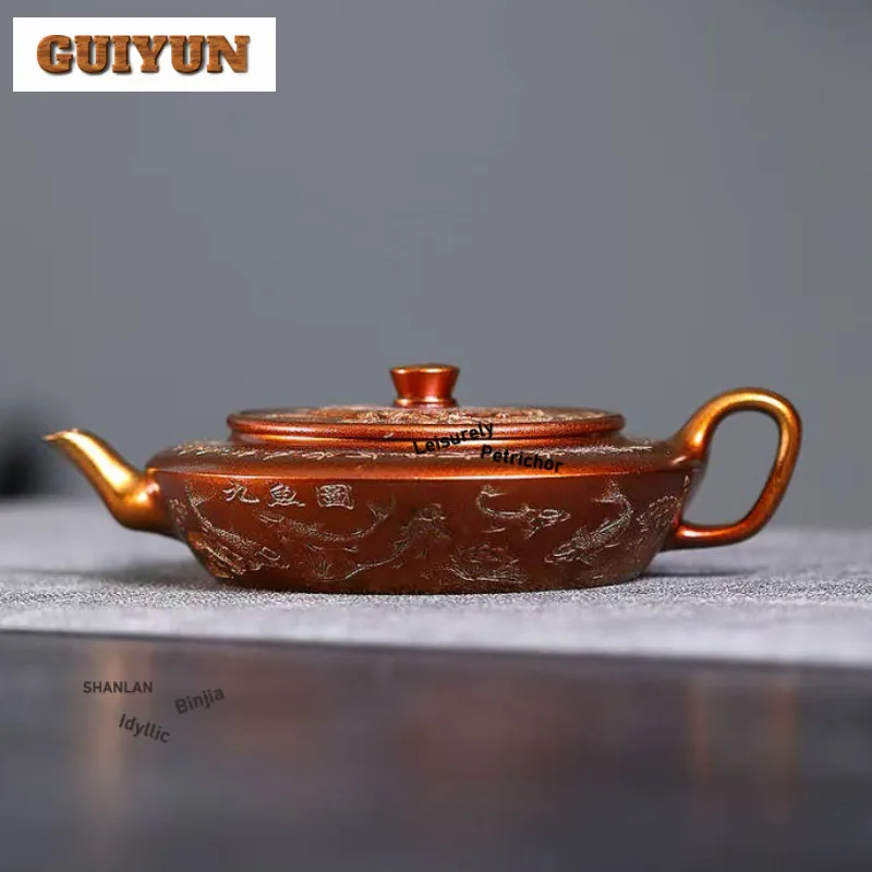 

Роскошные чайники Yixing из фиолетовой глины, горшок ручной работы, скорлупа из необработанной руды, чайник для заварки чая с грязью, китайский чайный сервиз Zisha, коллекция