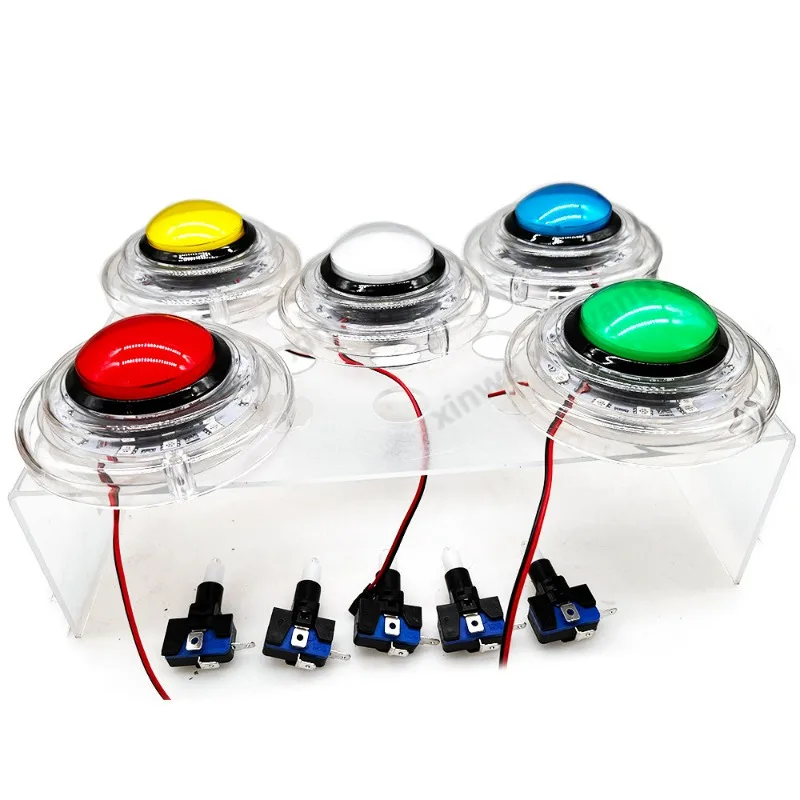 110mm Arcade Button with LED Light Full Transparent Frame Acrylic Cover RGB Color for Coin Operated Games Basketball Machine