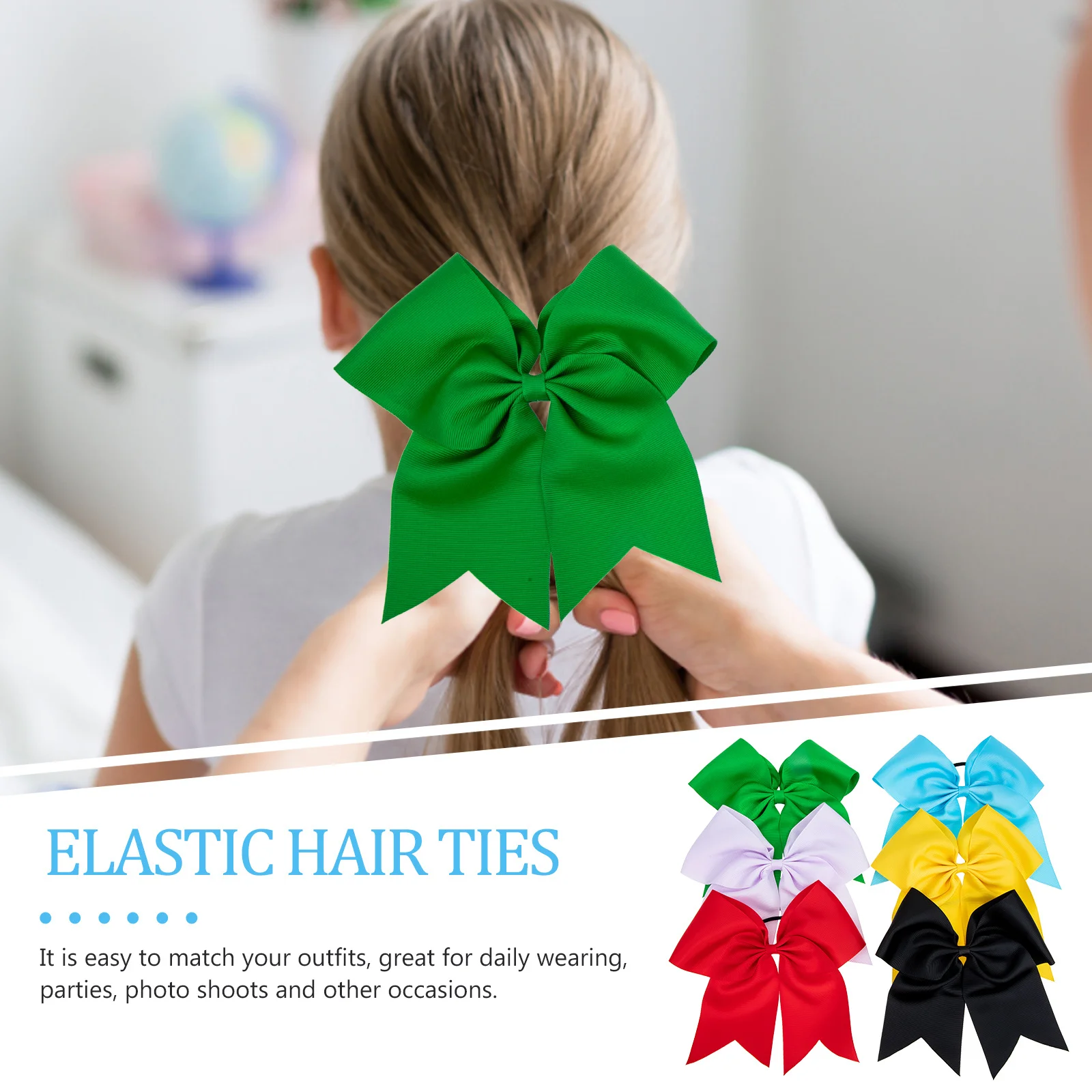 

6 шт., резинки для волос с большим бантом, эластичные держатели для хвоста для девочек и женщин, банты для волос, резинки для волос, банты для поддержки для болельщиков