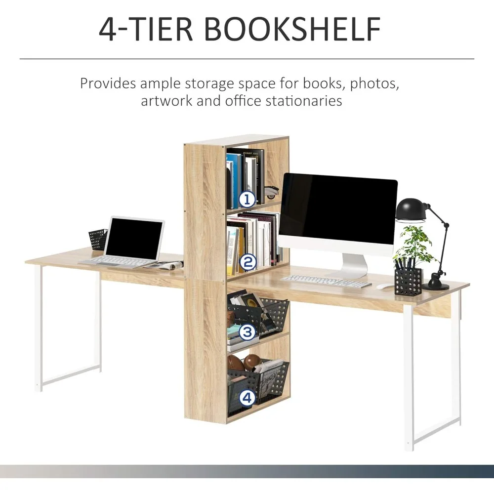 โต๊ะคอมพิวเตอร์สำหรับ 2 คน รุ่น 88 ยาวพิเศษ พร้อมชั้นวางของแบบรวม ช่องเก็บของสำหรับเวิร์คสเตชั่นคู่ โต๊ะทำงานสำหรับการเรียนที่บ้าน