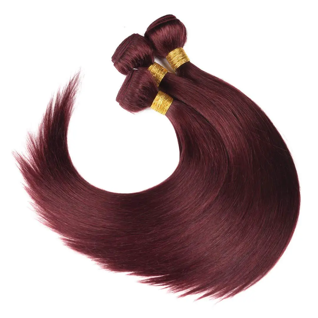 Extensions de Cheveux Humains Brésiliens Remy, Tissage de 16 à 28 Pouces, Longs, Soyeux, Lisses, Non Traités, Vierges, Rouge Vin # 99J, pour Femme