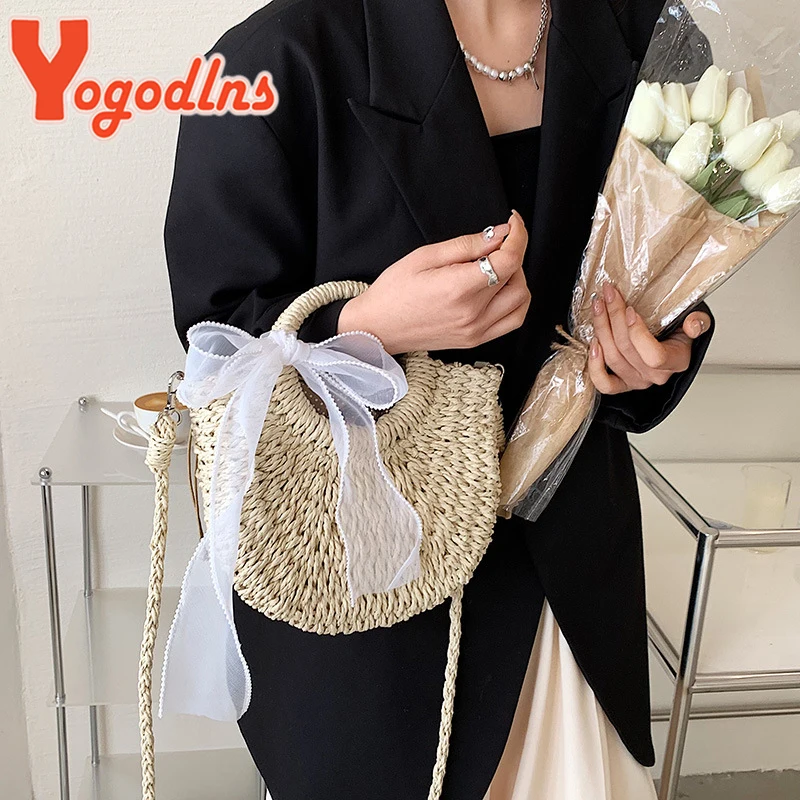 Yogodlns Straw Bags Women Summer Hand-Woven Rattan Bag Handmade Woven Purse Wicker Beach Bag Bohemia Bali Handbag bolsos mimbre