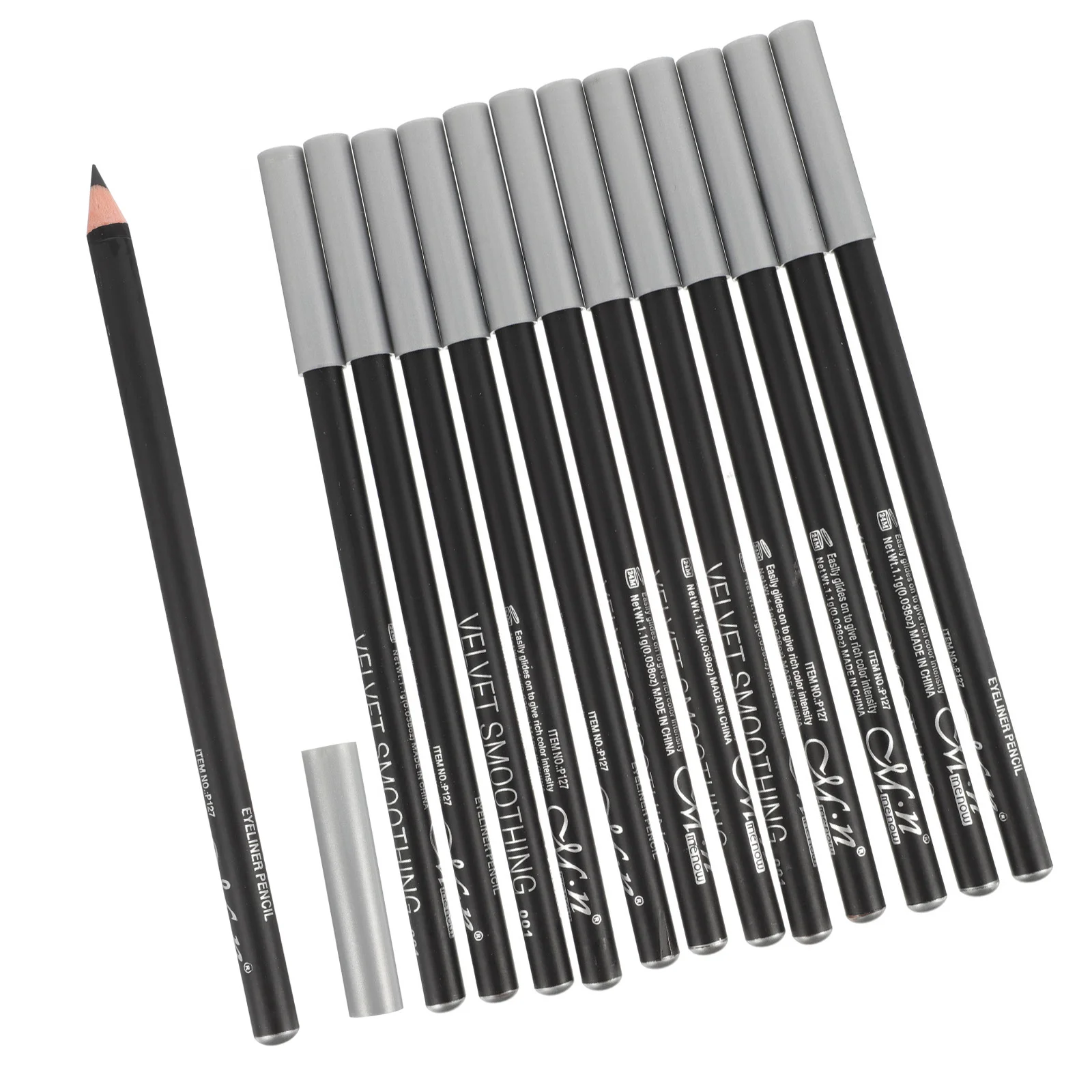 12 Stuks Zwarte Eyeliner Ultrafijne Tip Voering Potlood Ogen Smudge-proof Meisje Wenkbrauw Hout Vrouwelijke Eyeliners Make-Up