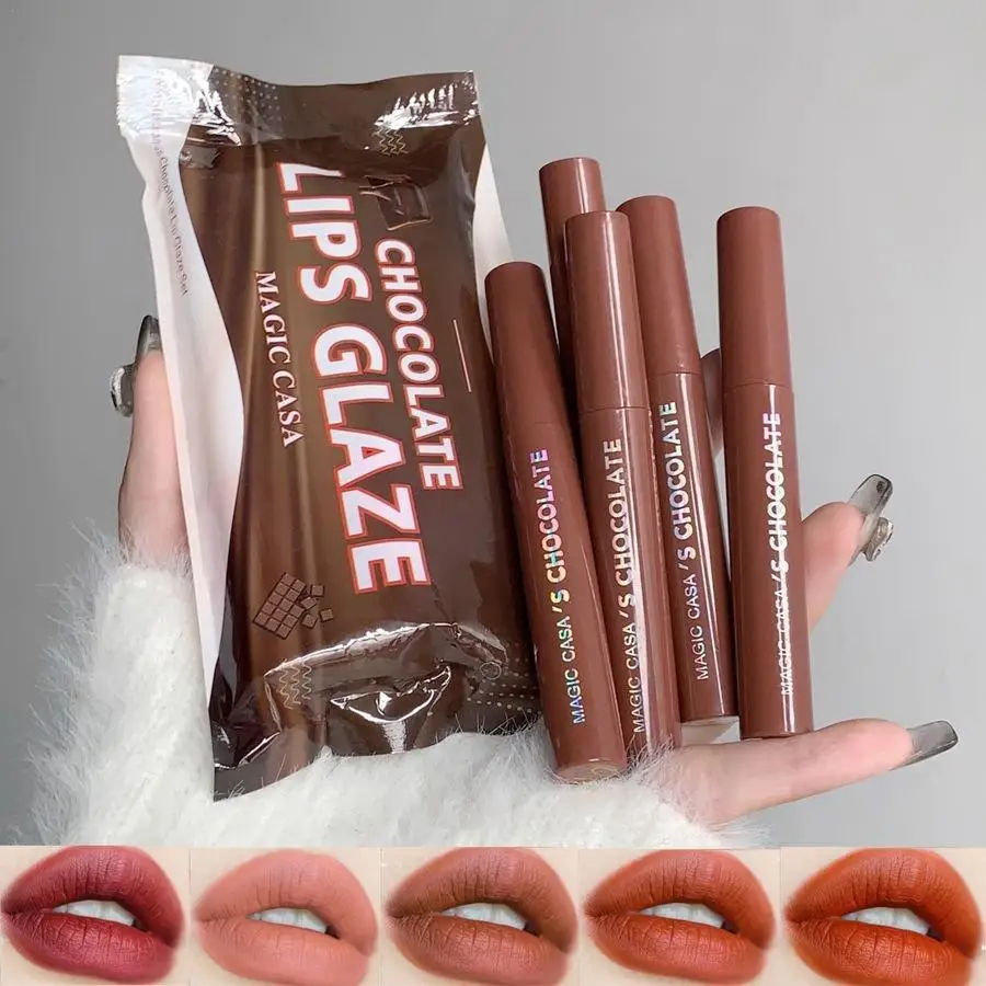 

5 Colors Long Lasting Matte Nude Brown Red Velvet Matte Chocolate Lip Gloss Nonstick Cup Liquid Lipstick Korean Makeup Cosmetic