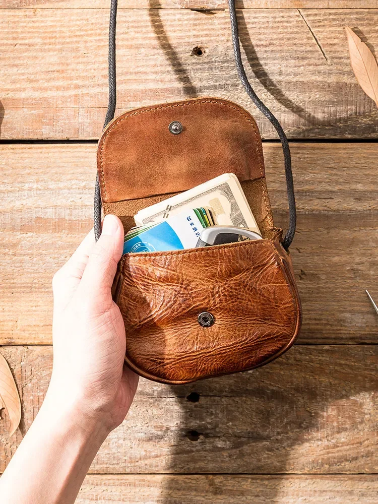 2026 retro short, compact and ultra-thin card bag, genuine leather change bag.