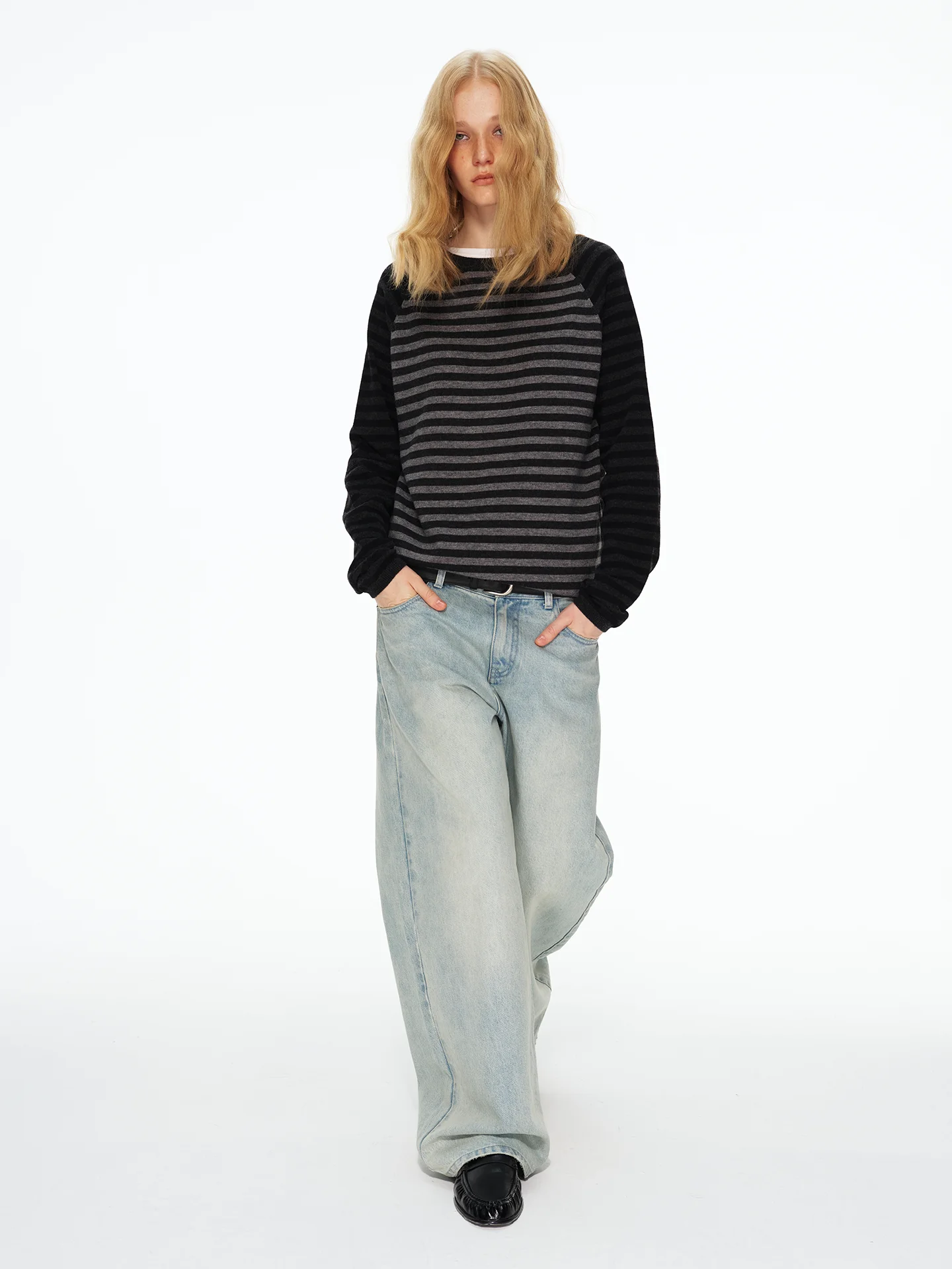 

Ni8hetro Women's Knitted Long Sve Wool Blend Striped Sweater oulder Insertion Color Blo Autumn Winter New Sle Cleanfit