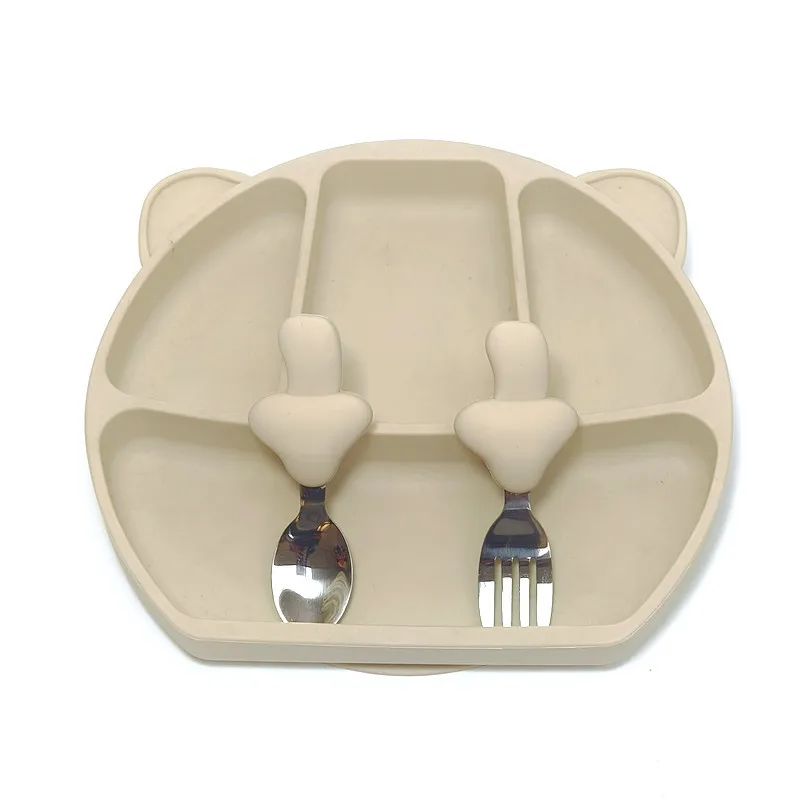 

Baby dinner plate baby suction cup type children's silicone straw auxiliary food bowl non-slip compartmentalized plate