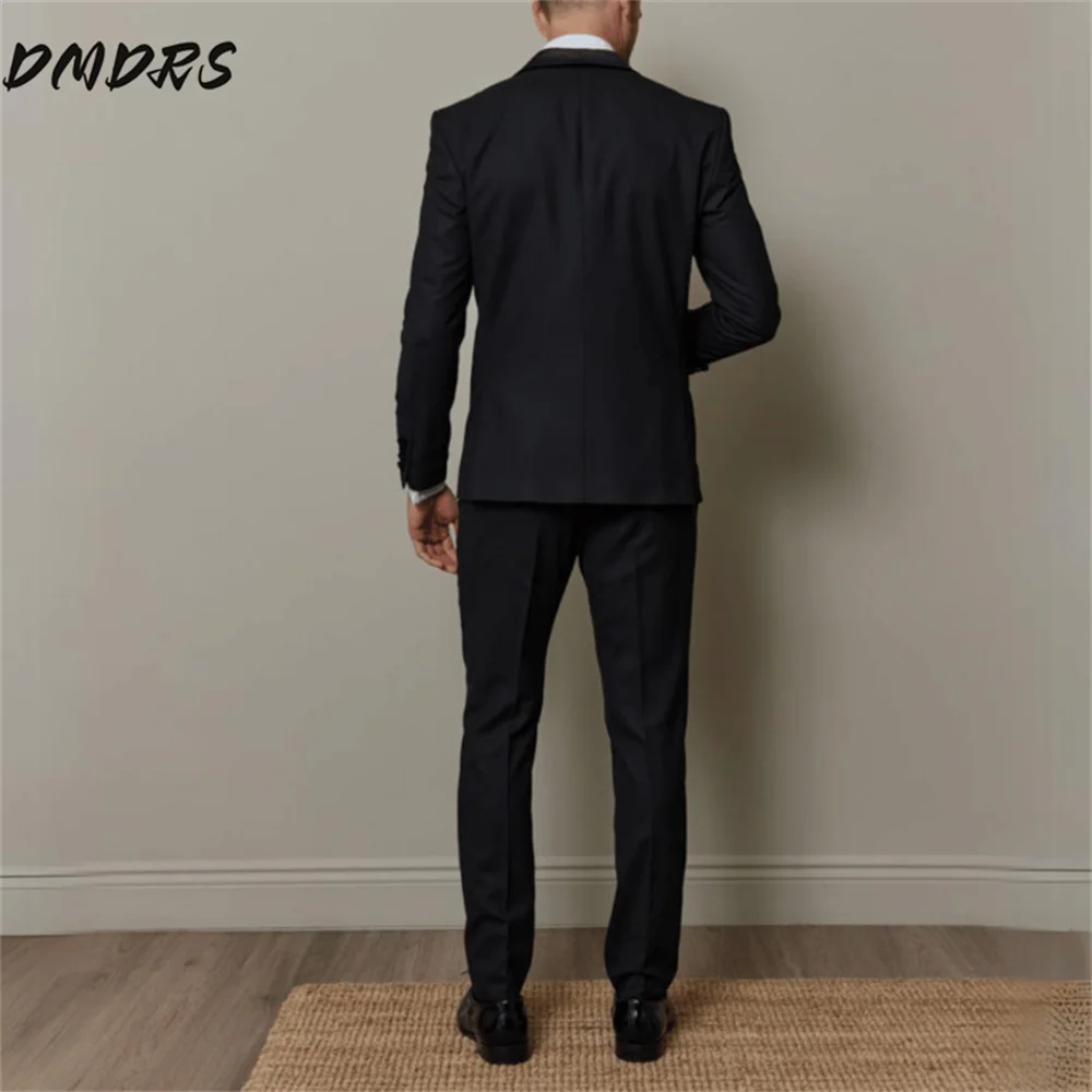 Guapo traje de fiesta para hombre con cuello negro, 2 uds., traje clásico de bloques de colores para padrinos de boda, incluye chaqueta, pantalones, traje personalizado