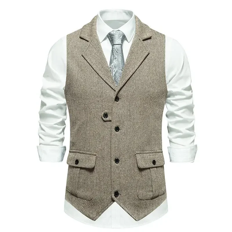 

Men Turn Down Collar Sleeveless Vest Coat Single Breasted Blazer Casual Regular Splice Slim Vests Suits Coats Fit Autumn 2025
