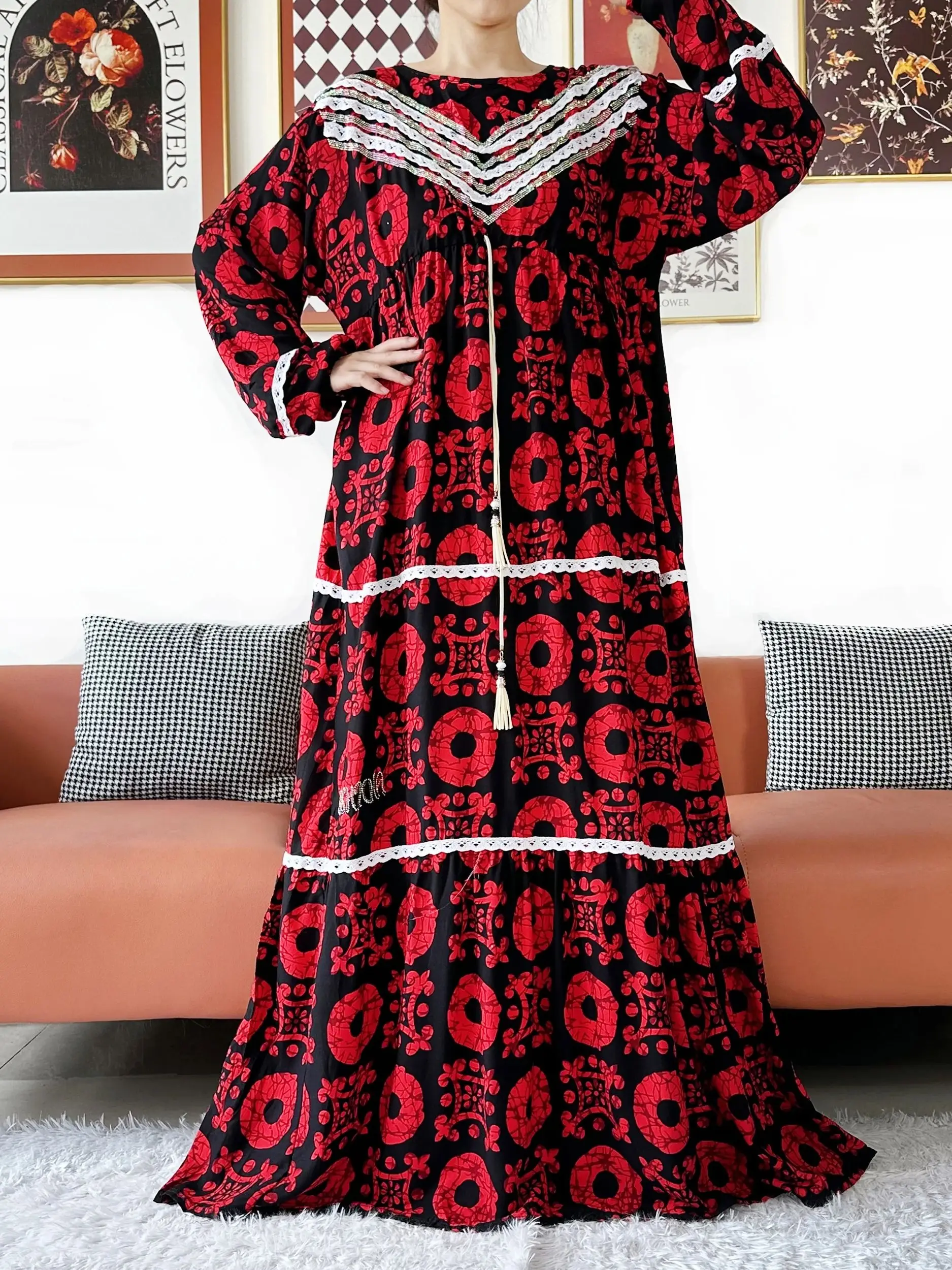 2025 نسيج عالي الجودة KASHKHA فساتين نسائية فستان بكم طويل عباية قطن وشاح كبير بوبو ماكسي إسلام فستان نسائي أفريقي #4