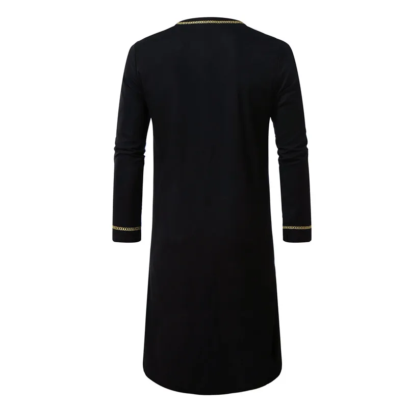 New Men Round Collar Embroidered Robe Fashion Male Halloween Trend Black Long Coats