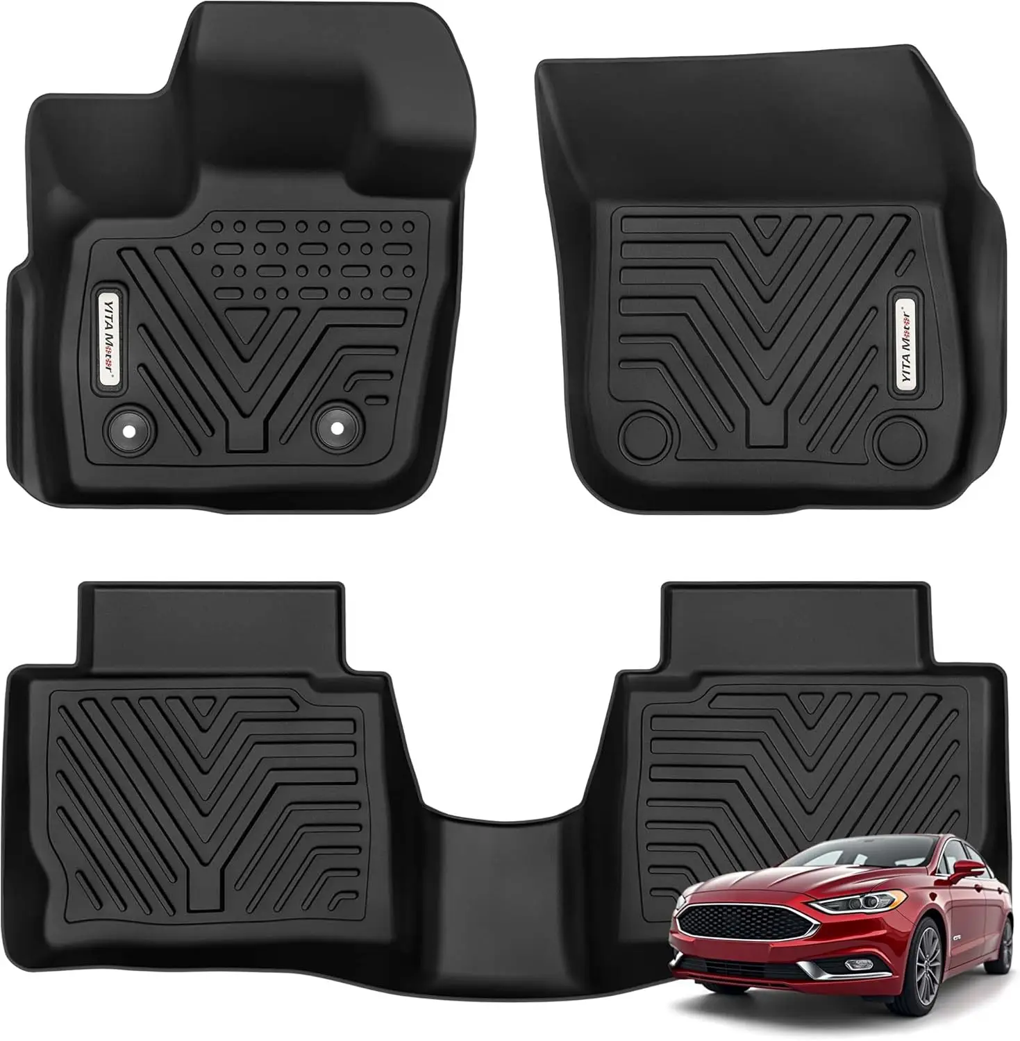 

Custom Fit All-Weather Floor Mats for 2017-2020 Ford Fusion/Lincoln MKZ, 1st & 2nd Row Protection in Black