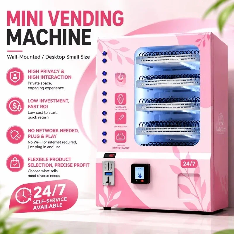 Pink Table Top Small AI Vending Machine Mobile Phone Case Mini Food Drink DIY Money Coin Touch Screen Custom OEM