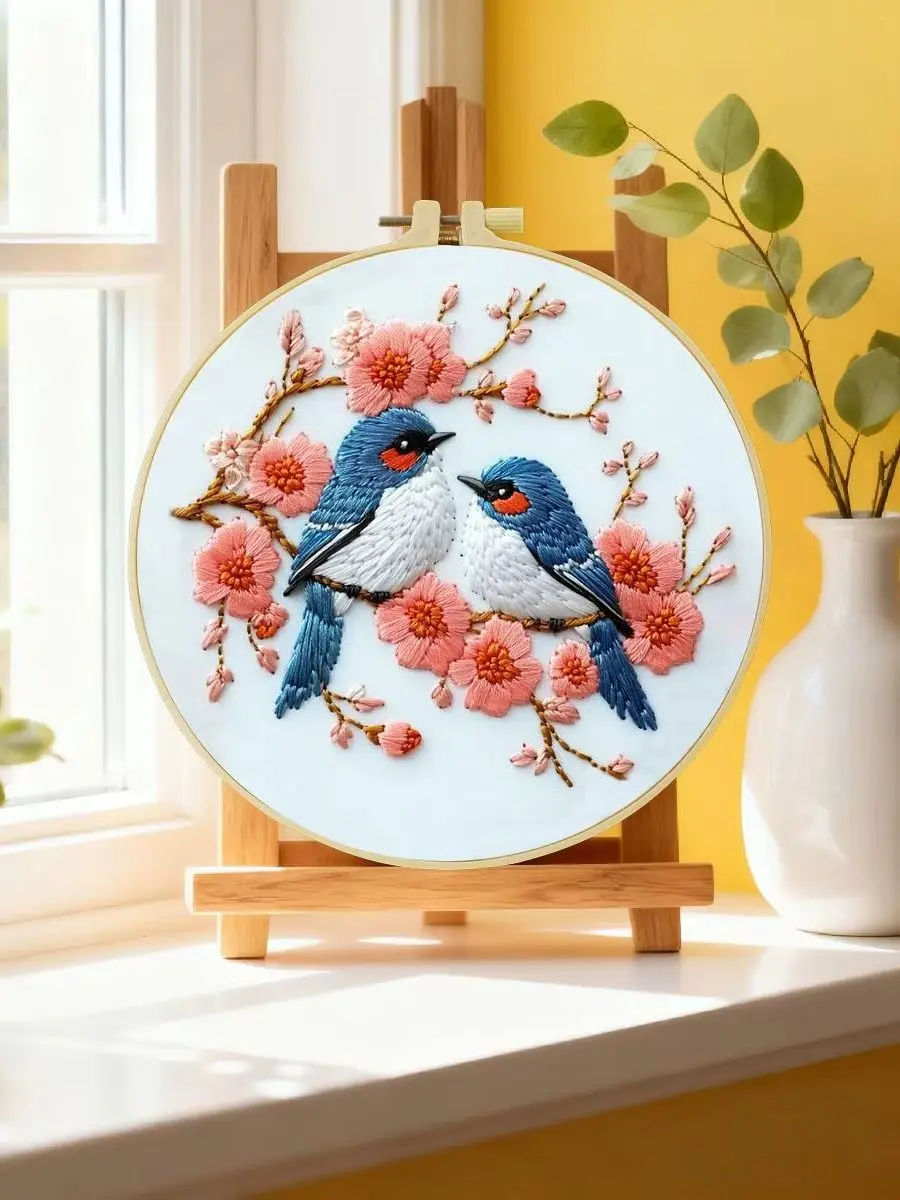 1 Stück 20X20CM/15X15CM 7,87/6,3 Zoll Zwei kleine Vögel Stickerei Starter-Kit DIY-Kit DIY-Stickerei-Set Handarbeiten Malerei – Detail 6