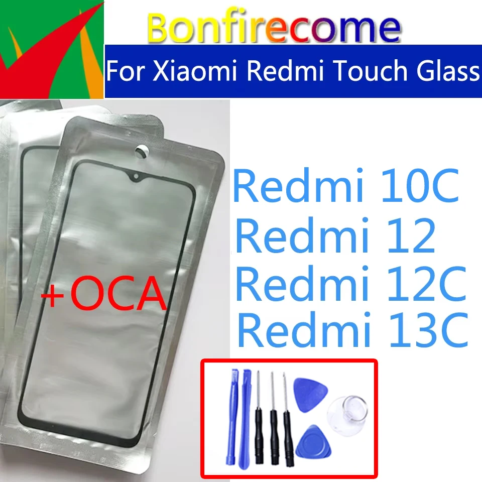 

For Xiaomi Redmi 12 12C 13C 14C 14R 10C Touch Screen Panel Front Outer Glass Lens LCD Glass With OCA Glue Replacement