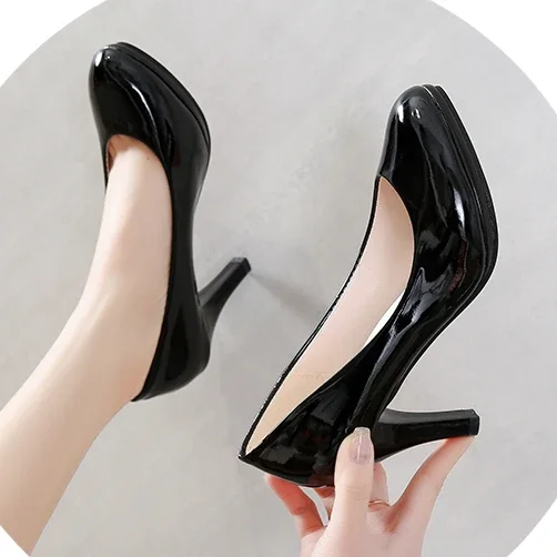 2023 New Women Dress Shoes Medium Heels Mary Janes Shoes Patent Leather Pumps Ankle Strap Ladies Shoe Office Zapatos Mujer