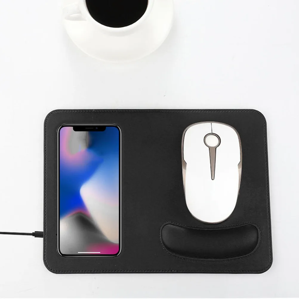 

2 In 1 Wireless Charging Mouse Mat Pad Pu Fast Efficient Signal Mark Standard Smart Recognition Black