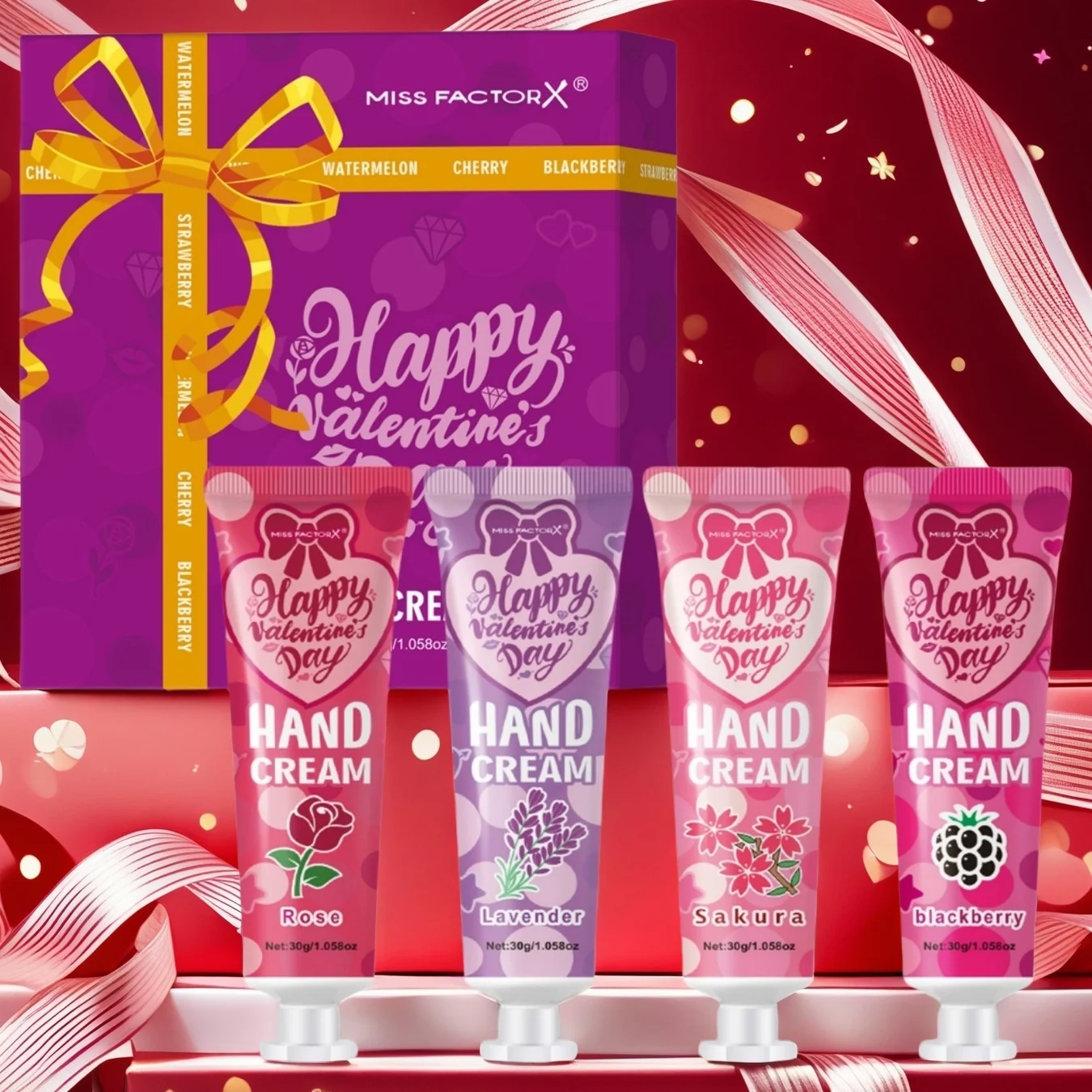 4PCS/Box Hand Cream Gift Set Valentine's Day Gift, Bridesmaid Gift Teacher Gift, Travel Size Suitable for Dry and Cracked