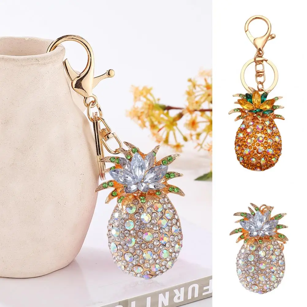 Pineapple Fruit Shape Pendant Keychain Colorful Rhinestones Inlaid Keyring Bag Souvenir Charm Fashion Accessories