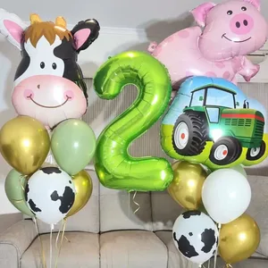 Aufblasbare Luftballons zum Thema landwirtschaftlicher Erkundung, Grün, Traktor, Kuh, Schwein, Ballonnummer, Happy Birthday Party Dekoration, Babyparty, 40 8 Hauptverkäufe flbble Kuh - №3