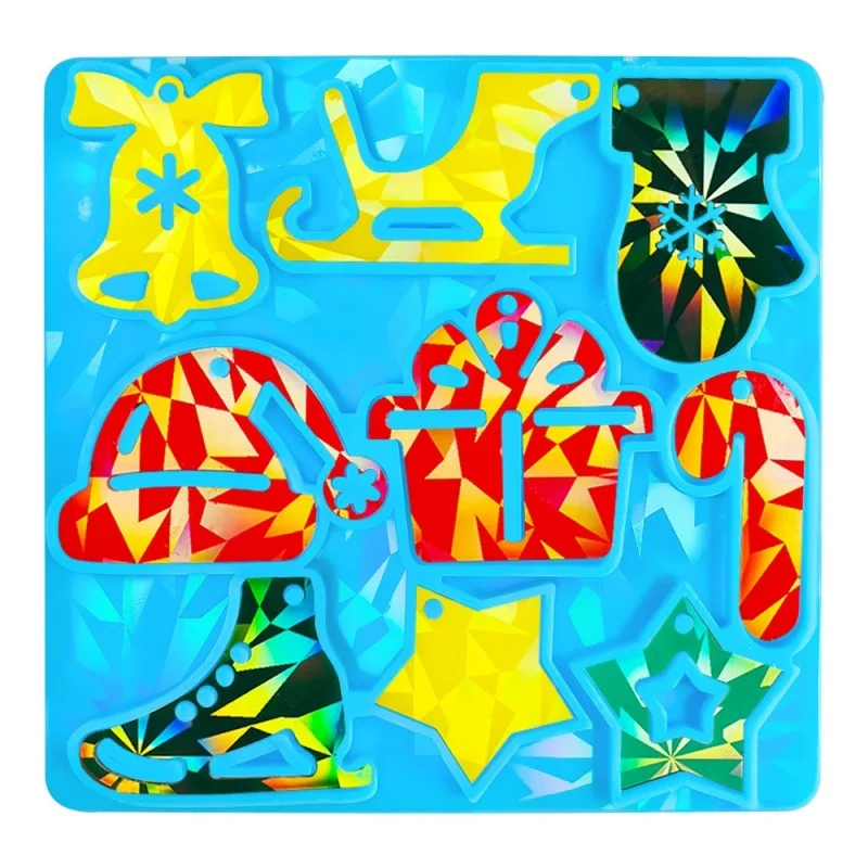 Moldes de silicona holográficos de trineo láser para pendientes, caja de regalo de Navidad, decoración de joyería hecha a mano, Molde de resina colgante