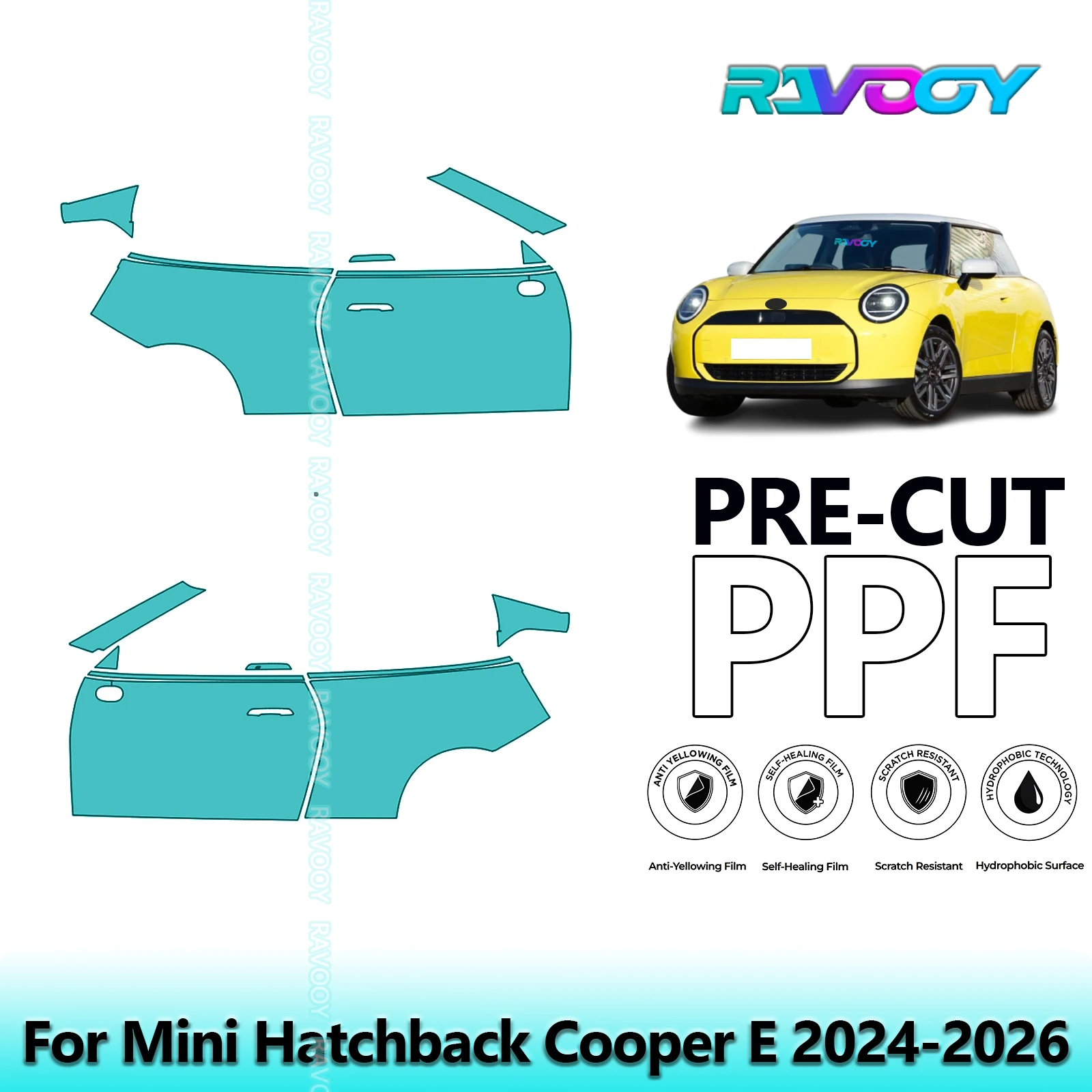 

For Mini Hatchback Cooper E 2024-2026 8.5mil Clear Matte Pre-Cut PPF Door & A/B Pillar Kit TPU Paint Protection Film Set