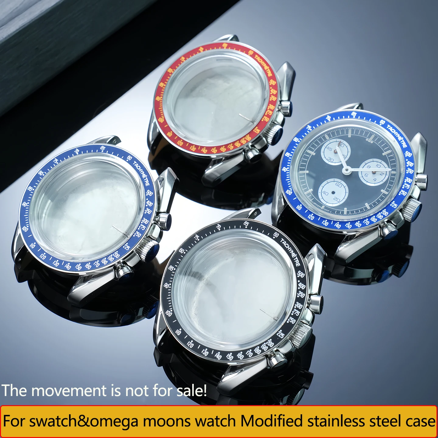 For Swatch&Omega moonswatch Series shell Fit 42mm dial Upgrade metal case stainless steel watchband mod kit, without Movement