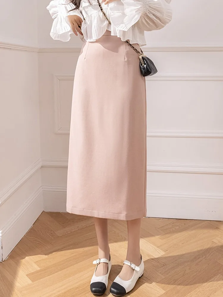 Ladies Elegant A-line Skirts New Arrival 2023 Spring Fashion Korean Style Solid Color High Waist Women Long Casual Skirt W1304