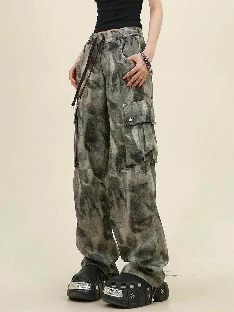 Graue Cargohose für Damen, Baggy-Streetwear, 90er-Jahre-Ästhetik, Harajuku, japanischer 2000er-Jahre-Stil, Y2k-Emo-Hose, Vintage-Hose, Kleidung 2024