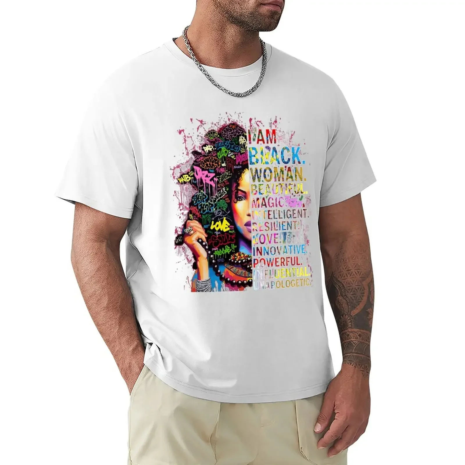 

I Am Black Woman Black History Month Melanin Afro Love Beautiful Magic Unapologetic T-Shirt kawaii clothes men t shirts