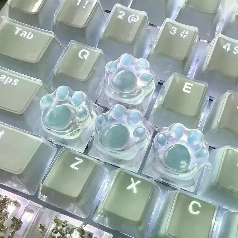 Translucent Pink Blue Cat Claw Resin Keycaps Cross Axis Mechanical Keyboard Keycap Decoration Keycaps