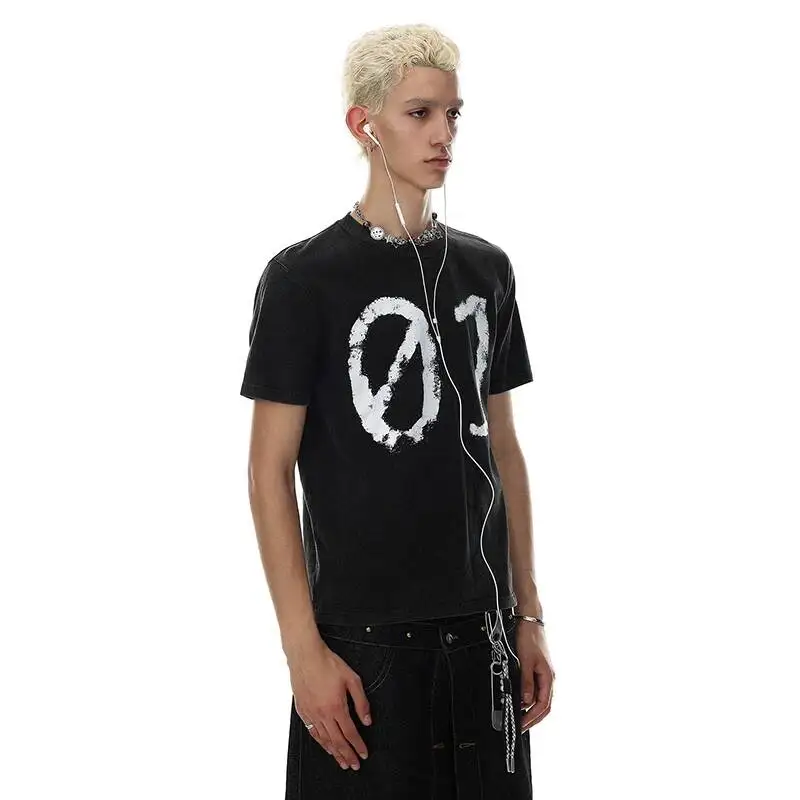 LUZHEN 2026 Summer Trendy Big Number Tie-dyed Short Sleeve T-shirts Men's Handsome Street Casual Round Neck Male Clothes JY7890