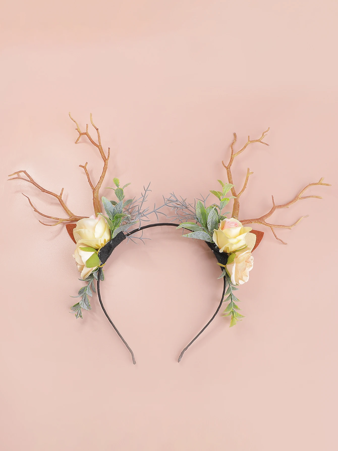 Haarband mit synthetischen Geweihblumen im Wald-Stil, Feenhaarband mit Baumspitzen, Cosplay-Kopfbedeckung für Weihnachten und Halloween, Foto- und Videodrehszenen – Detail 6