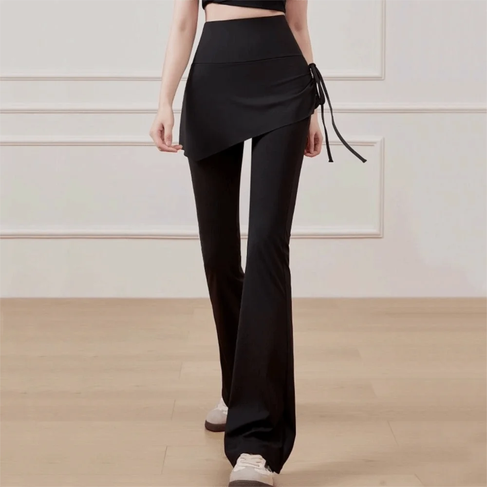 Fashion High Waist Yoga Pants Fake Two Piece Bell-bottom Workout Pants Hip Lift Casual Sports Pants Dance