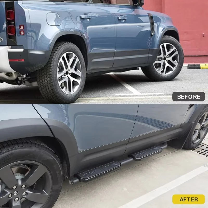 لوحة تشغيل بدواسة جانبية ثابتة باللون الأسود، شريط خطوة لسيارة Rover Defender L663 W/الشعار الوطني #4