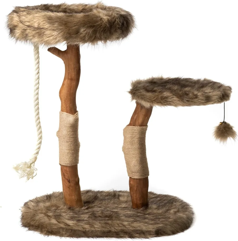 Tower Natural Branch Cat Condo Luxury Wood Cat Tower Scratching Tree Soft Memory Foam Cushions Cat Furniture